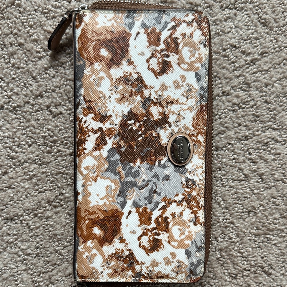 Coach Floral Wallet in Brown and Gray